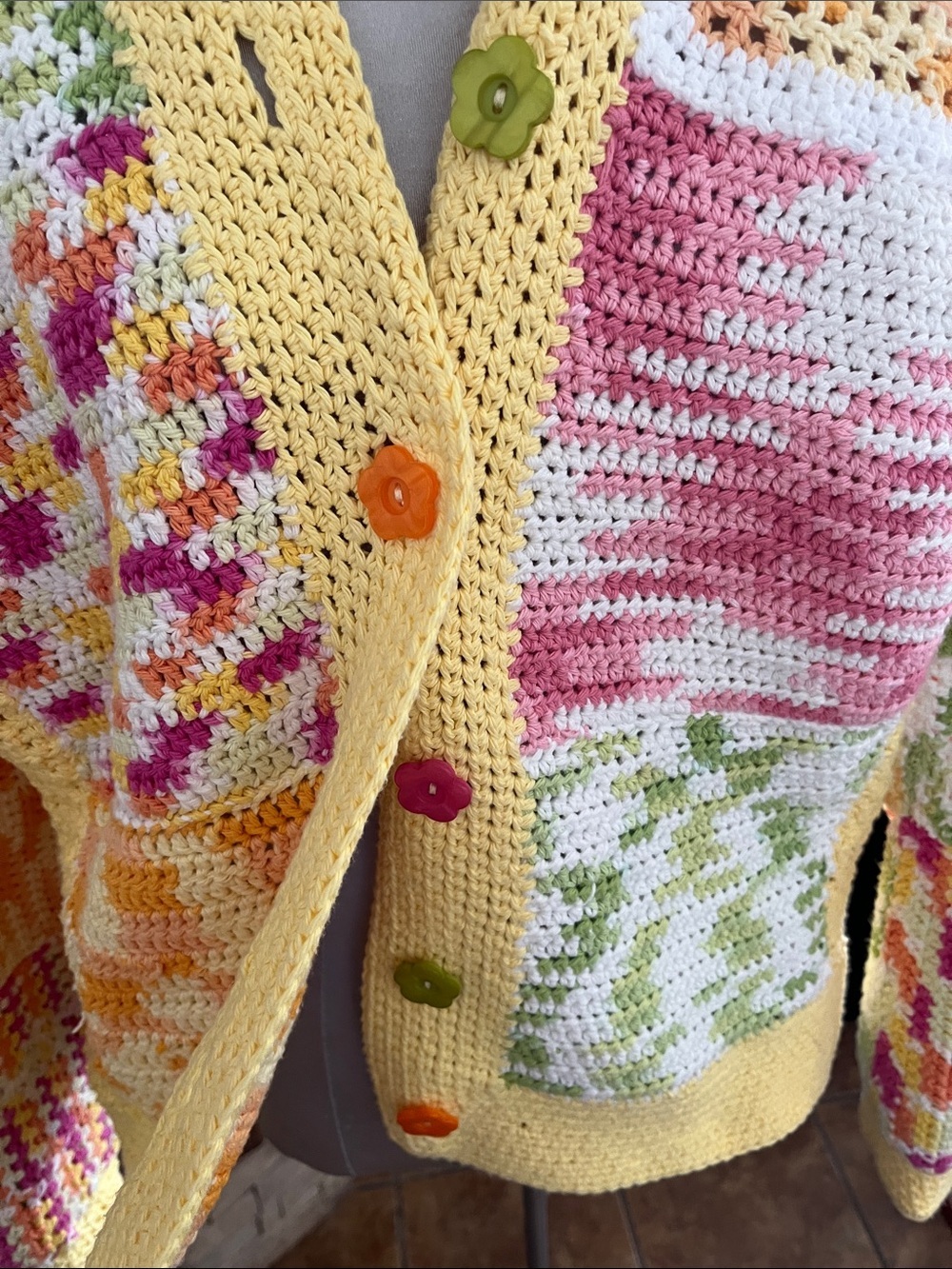 Handcrafted Spring Summer Crochet Cardigan Sweater Cotton Yarn Size L - Picture 2 of 5